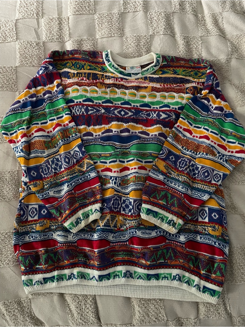 COOGI Multicolor Striped Crewneck Sweater - Red, Green, Blue, Yellow, White